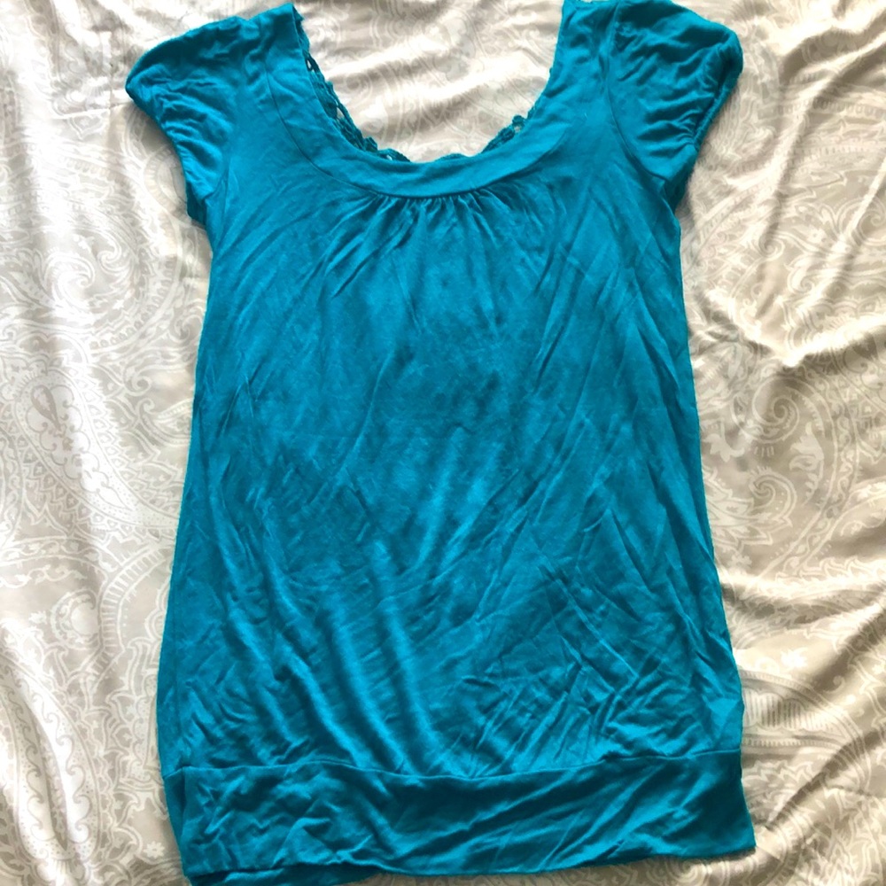 Teal, open back top